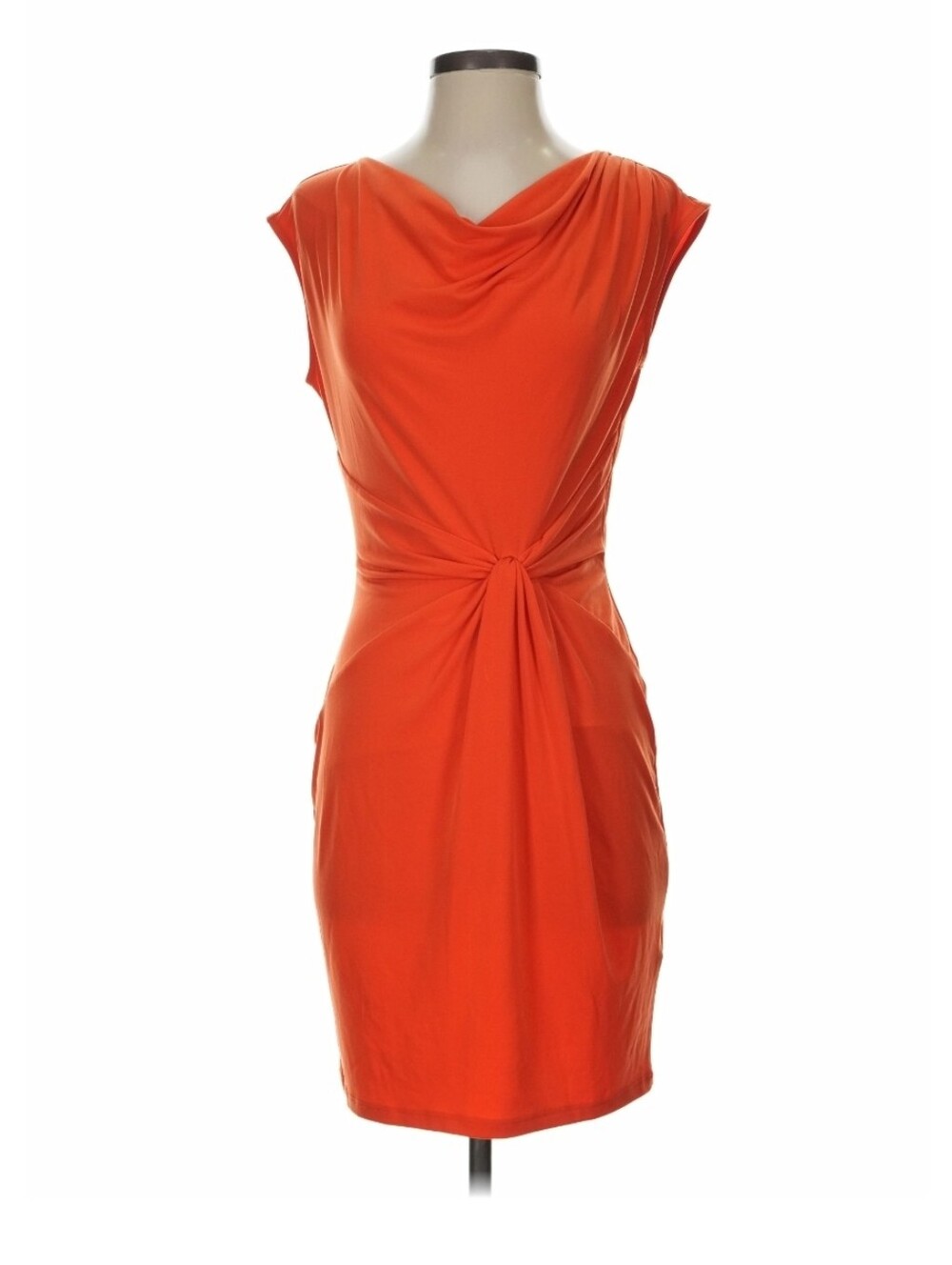 Michael Kors Orange Draped Cowl Neck Ruched Midi Dress Size S